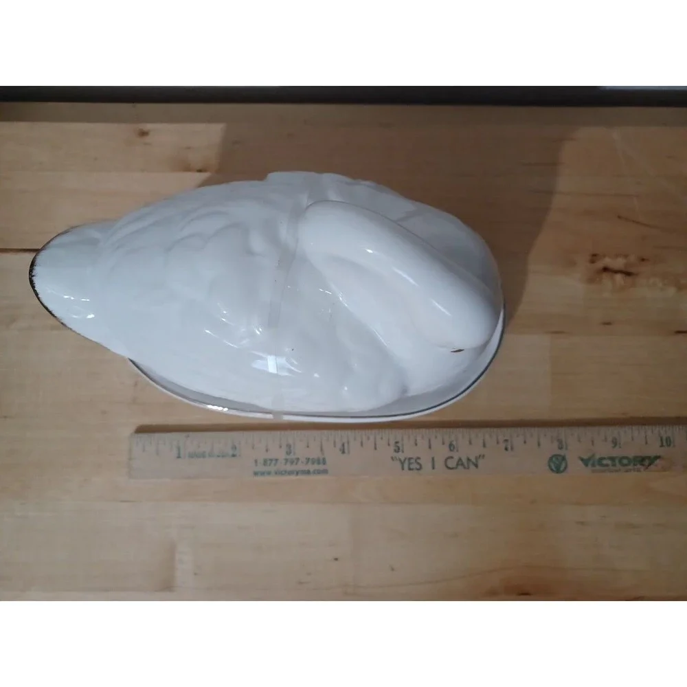 New Grace Tea Ware Butter Dish Sculpted Swan White And Gold